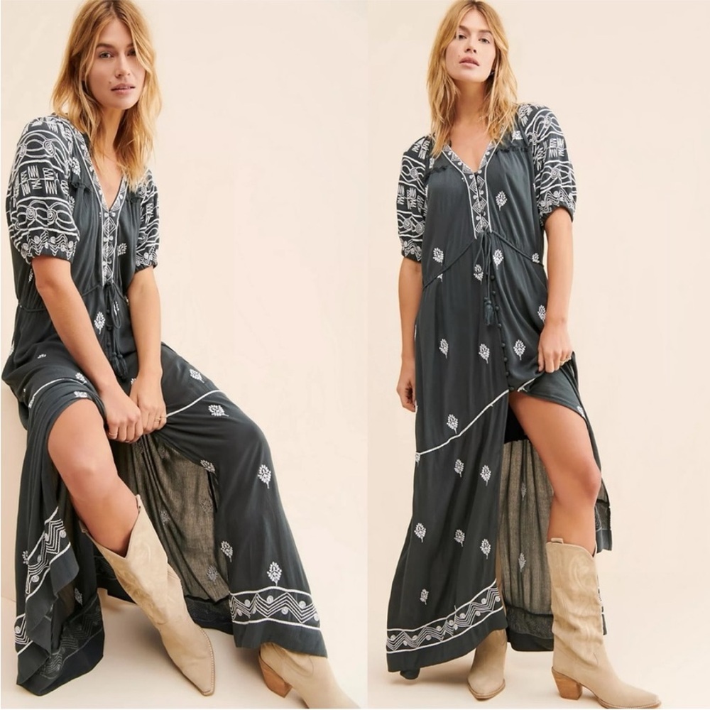 Free people Riley Embroidered Maxi Dress size M 
Retail $188